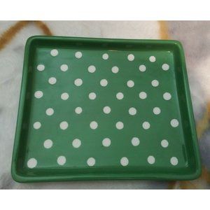 BOSTON WAREHOUSE TRADING CORP Green White Polka Dot Rectangle Dish 7" x 6" x 1"